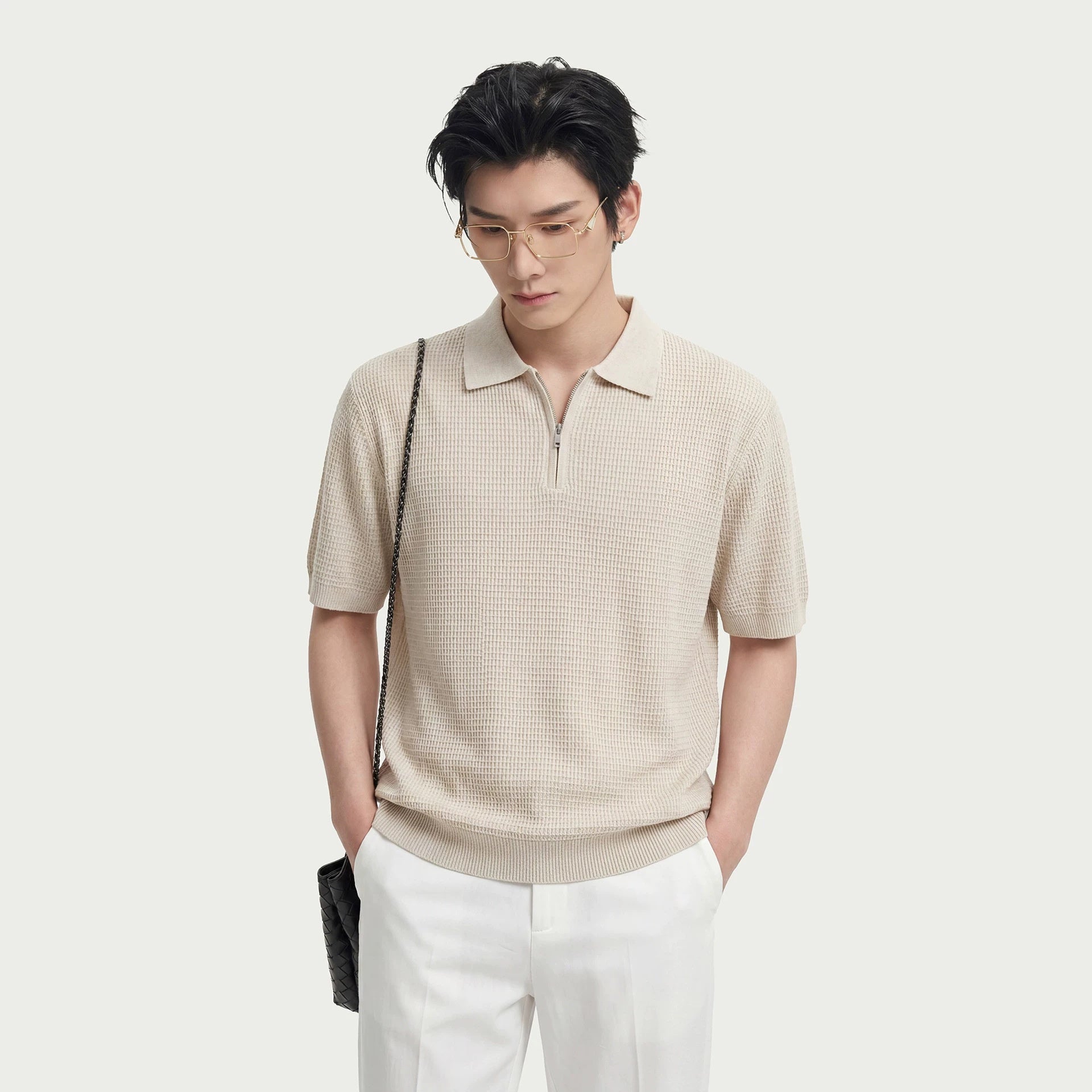 Waffle-Strick Kurzarmhemd Business-Casual