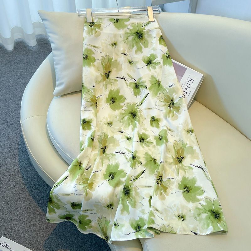 High-Waist Midirock mit Blumenmuster