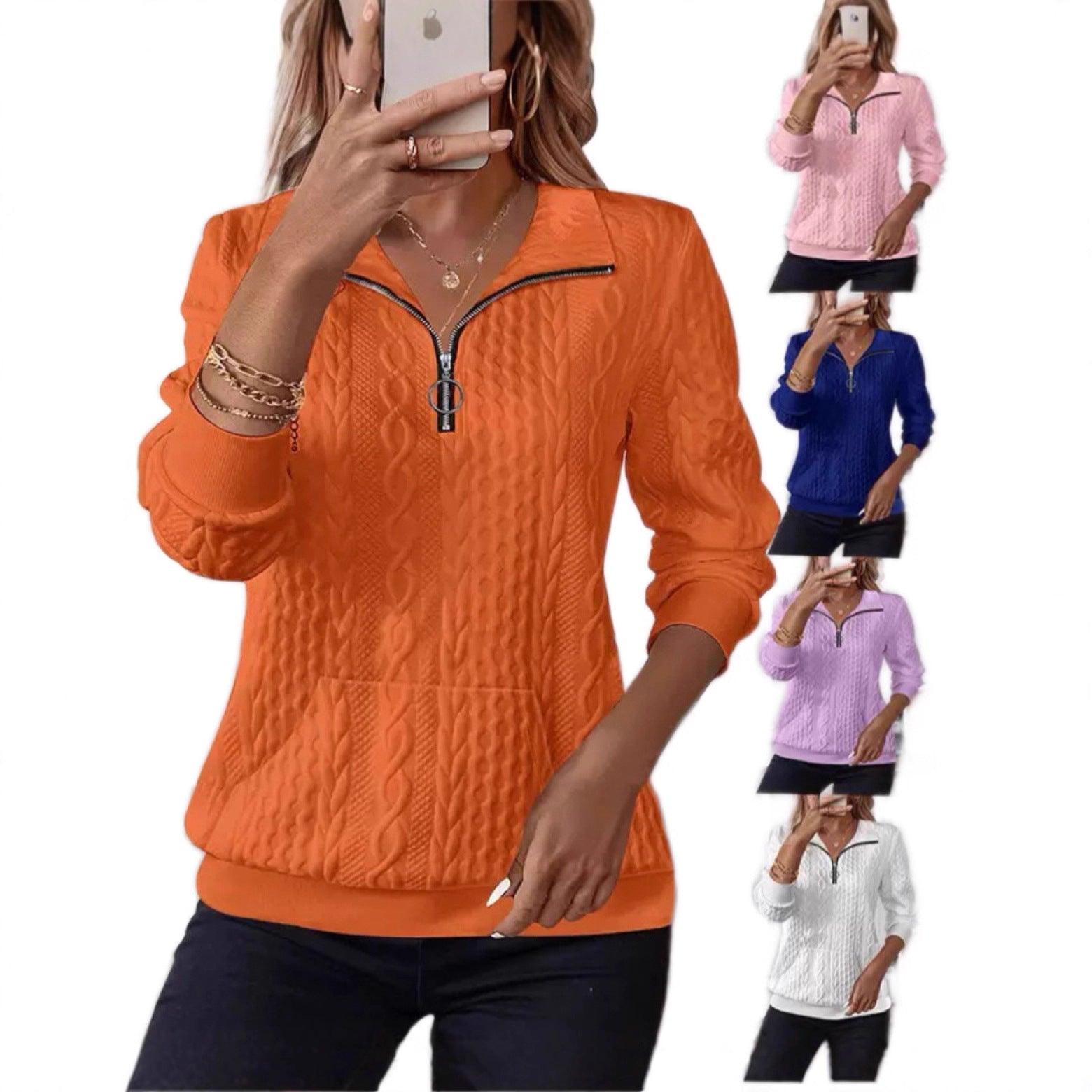 Kapuzenpullover mit halbem Reissverschluss für Damen