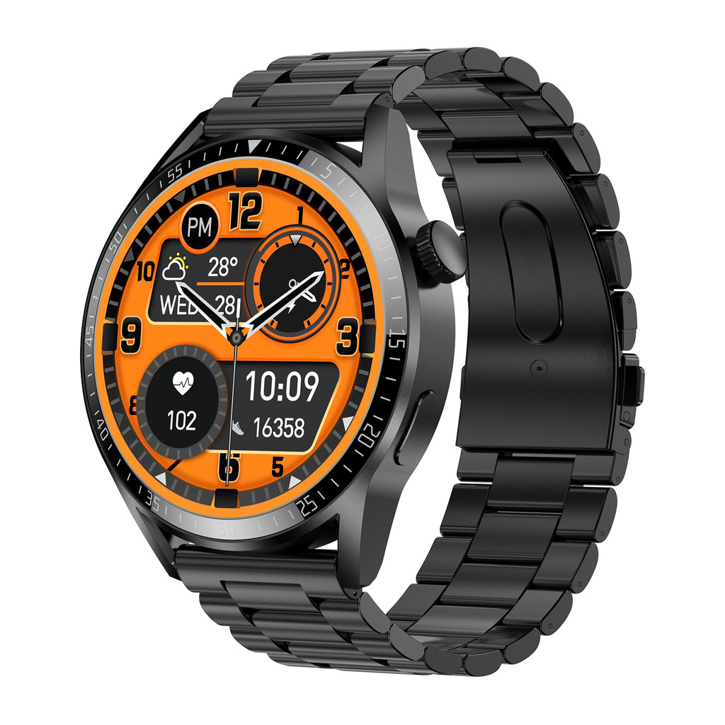 Smartwatch rund mit Bluetooth-Telefonie und Herzfrequenz
