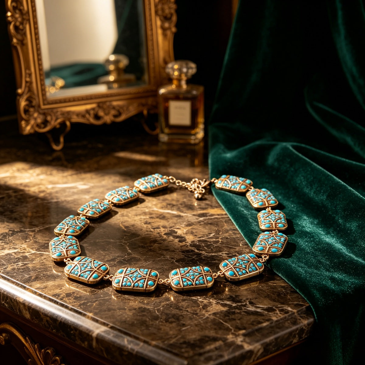 Retro Türkis Halskette und Armband | LuxeStyle