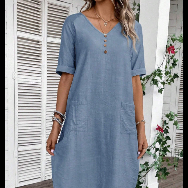 Luftiges Midi-Kleid mit V-Ausschnitt – Bild 3 | LuxeStyle