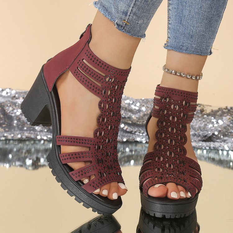 Vintage-Sandalen mit Peeptoe und Reissverschluss
