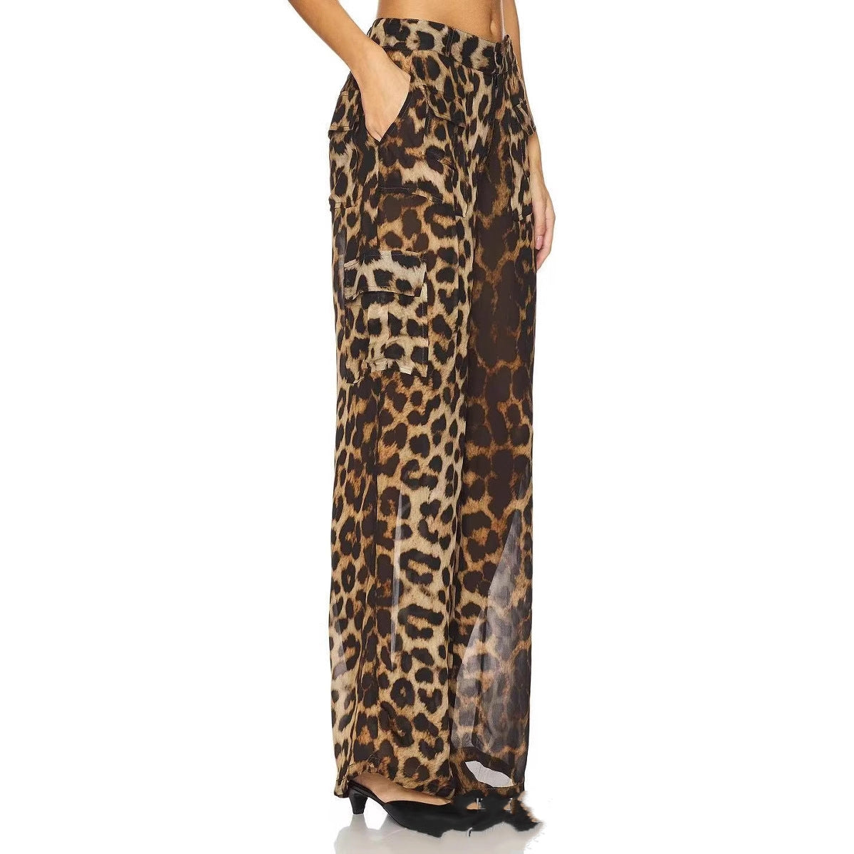 Leopard Chiffon Hose mit weitem Bein