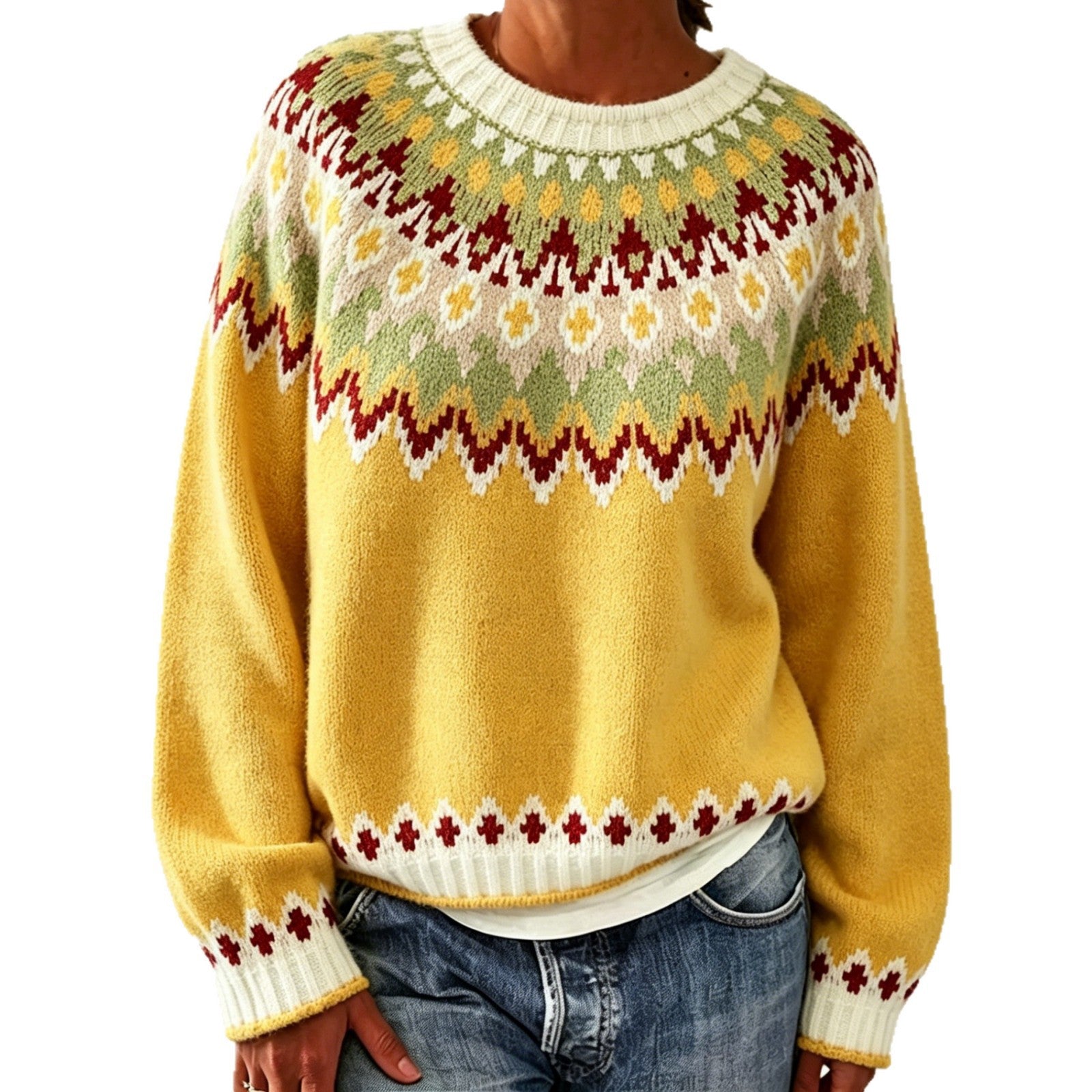Rundhals-Pullover mit Farbblock-Design