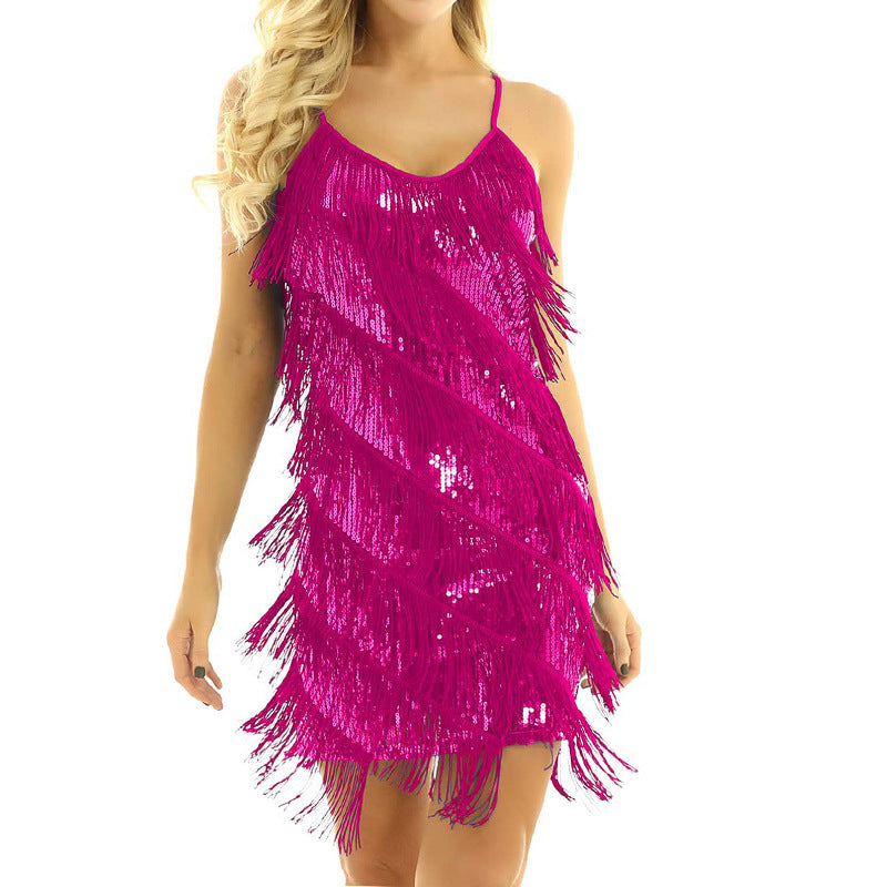 Damen Mesh-Kleid mit Quasten und V-Ausschnitt