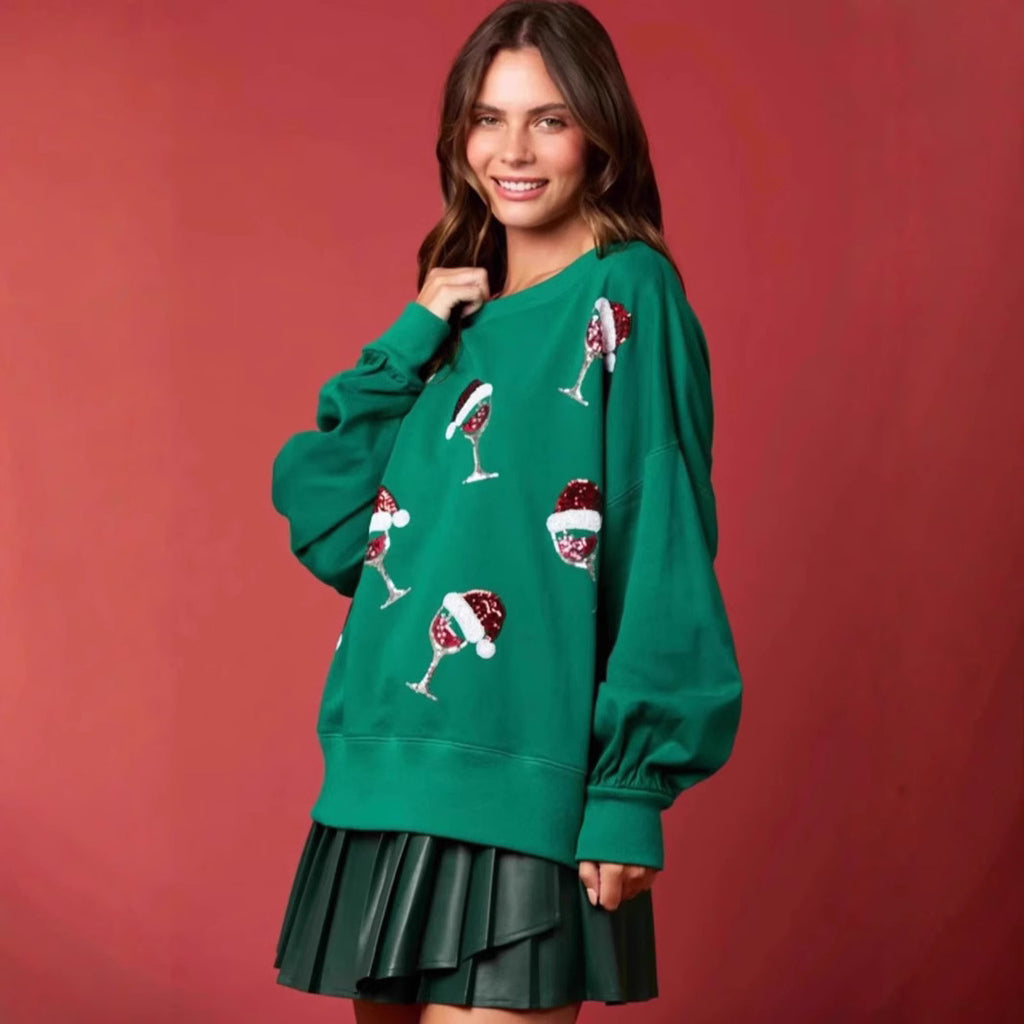 Weihnachts-Print Hoodie mit Glitzer