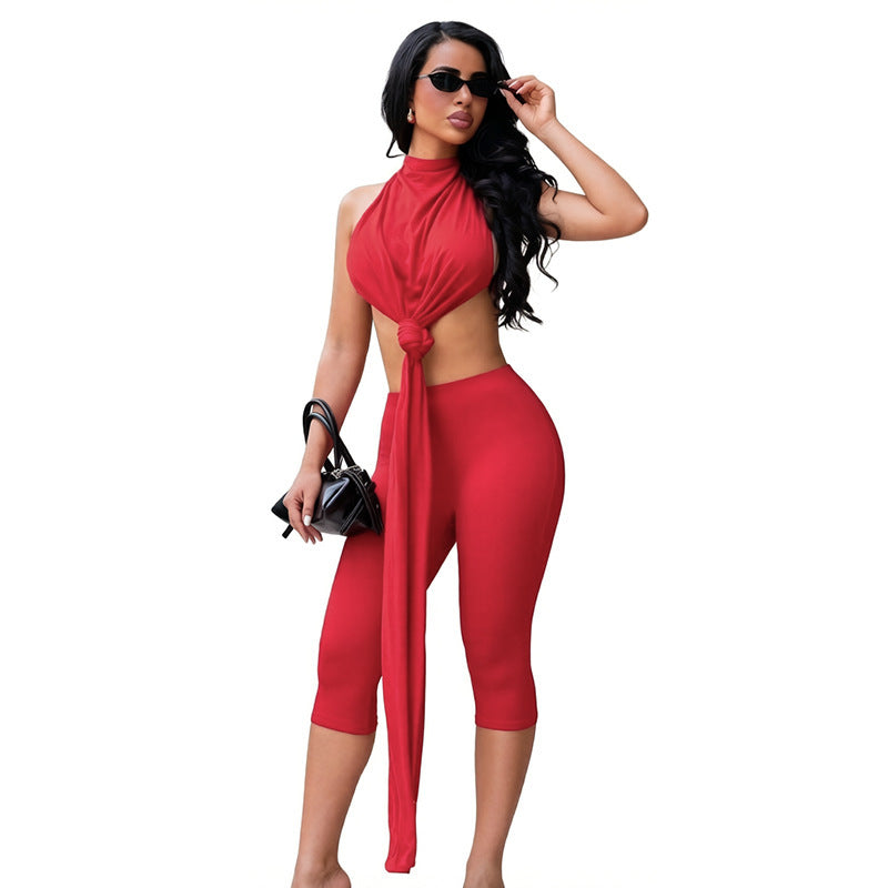 Neckholder Twist Top mit Caprihose Set