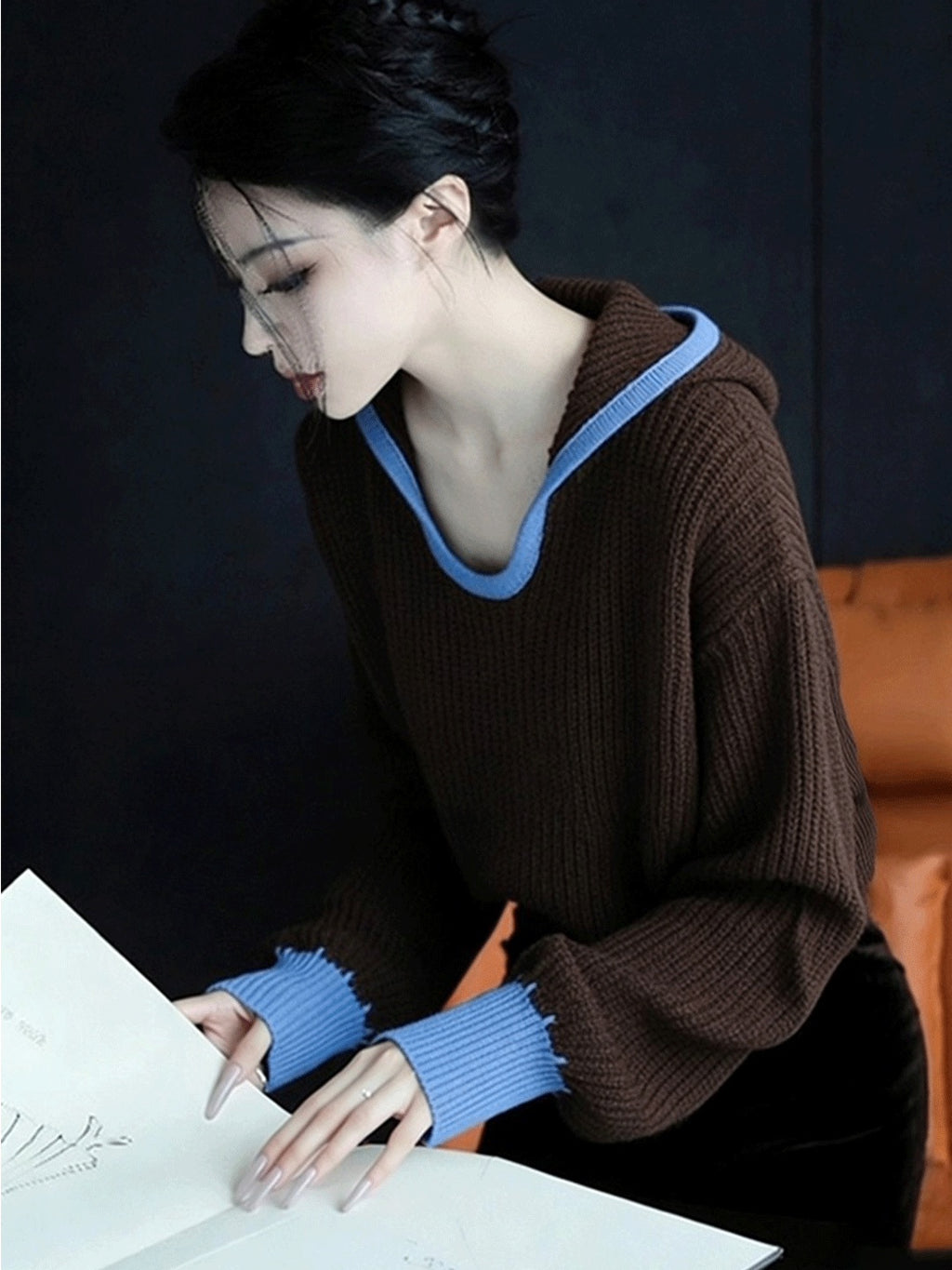 V-Ausschnitt Strickpullover im French-Style