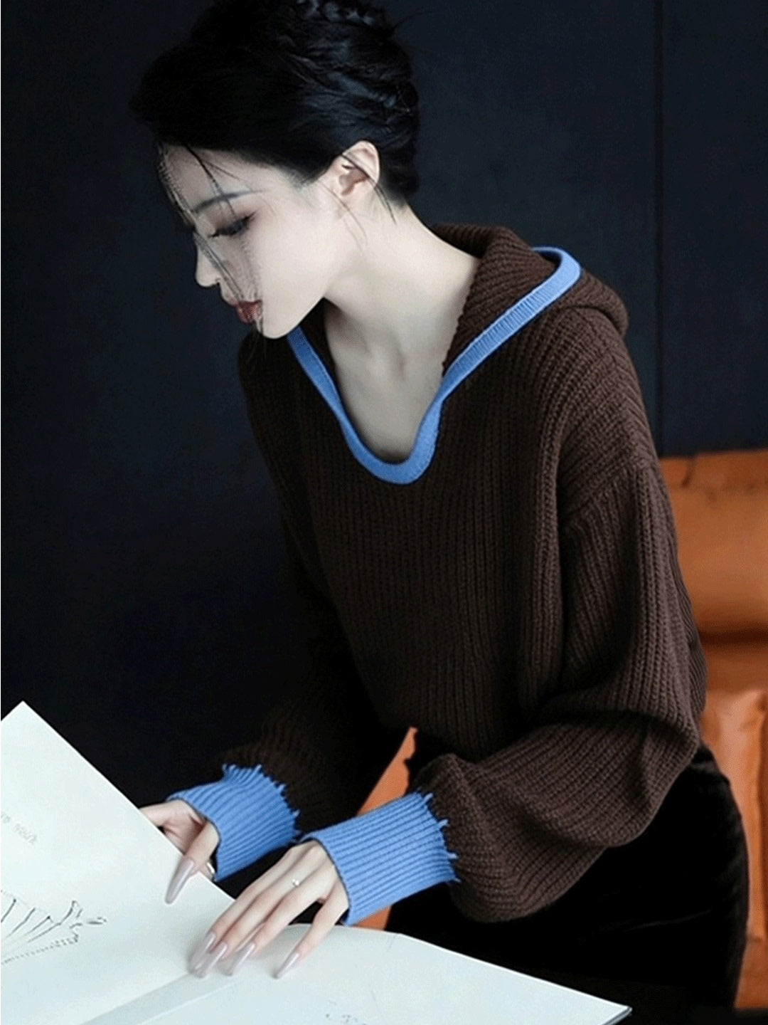 V-Ausschnitt Strickpullover im French-Style