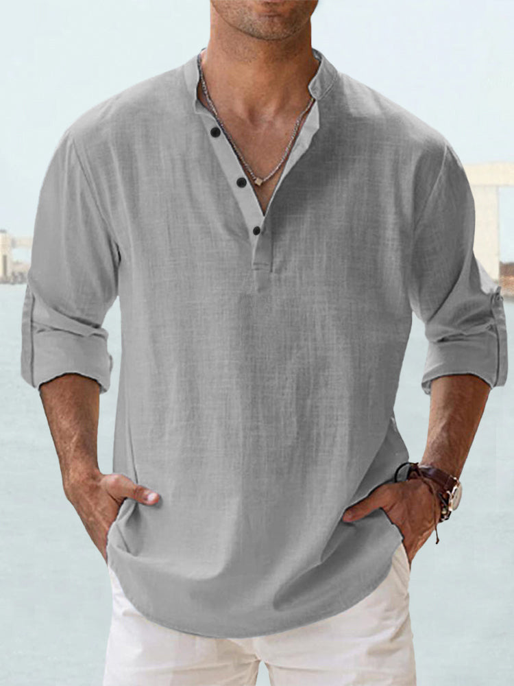 Männer-Linen-Long-Sleeve-Top mit Stand-Up-Hals – Bild 15 | LuxeStyle