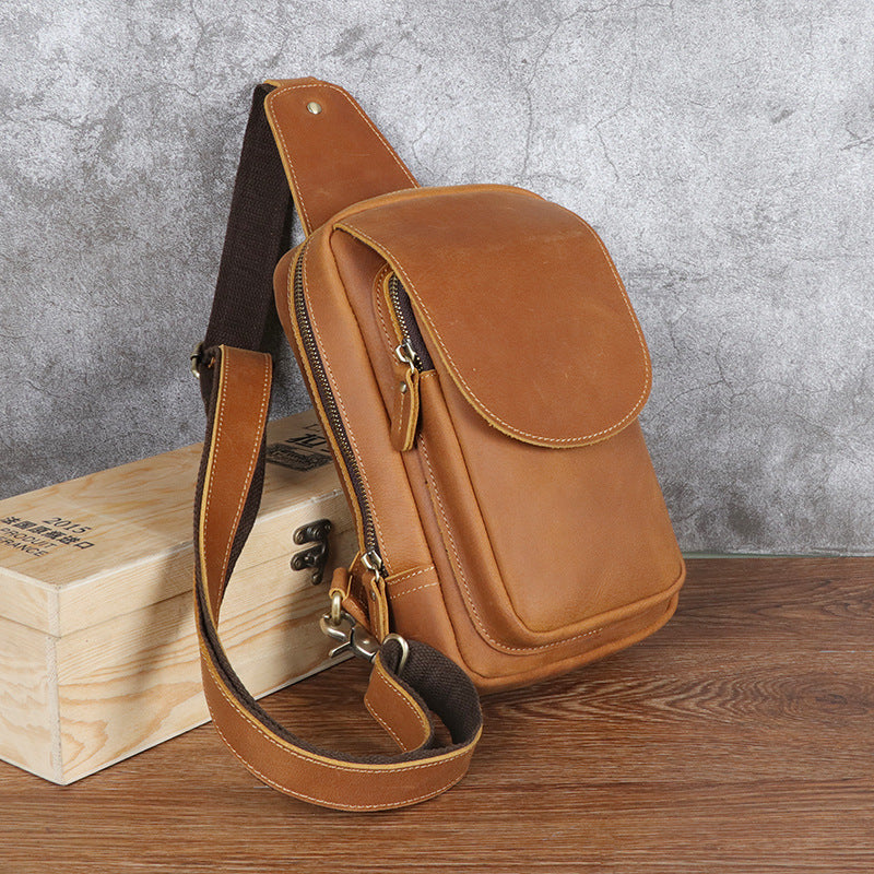 Rindsleder-Schultertasche Retro in Gelb – Bild 3 | LuxeStyle