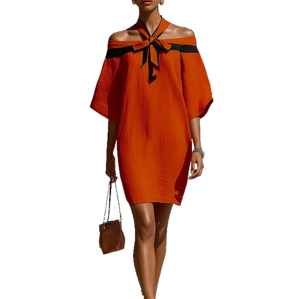 Off-Shoulder A-Linien-Kleid mit Schleife