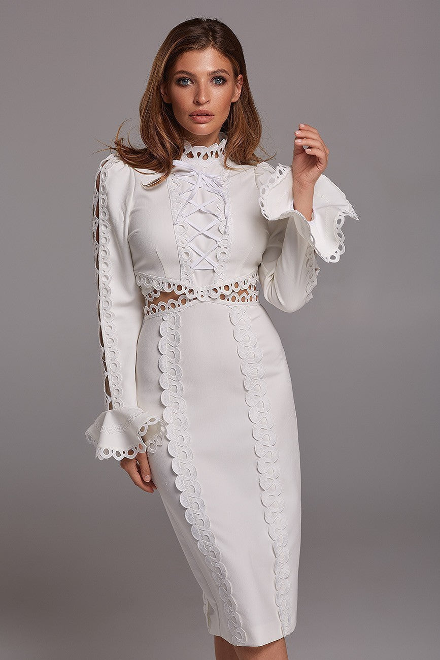 Elegantes Midi-Kleid mit Rundhals und kurzen Ärmeln