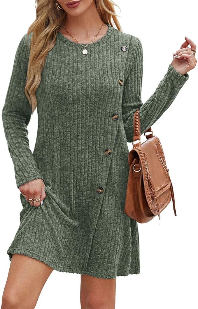 Geripptes Langarm-Freizeitkleid für Damen