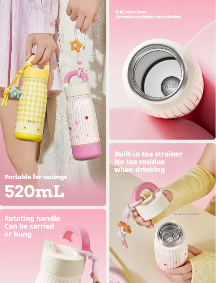 Trinkflasche mit Strohhalm und Tragegurt | LuxeStyle
