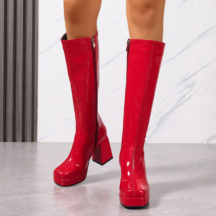 Patentleder High-top Reitstiefel mit Kreppabsatz und Seitenreissversch