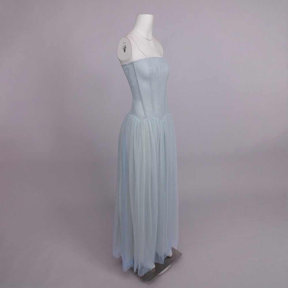 Off-Shoulder Mesh Trägerloses Maxikleid