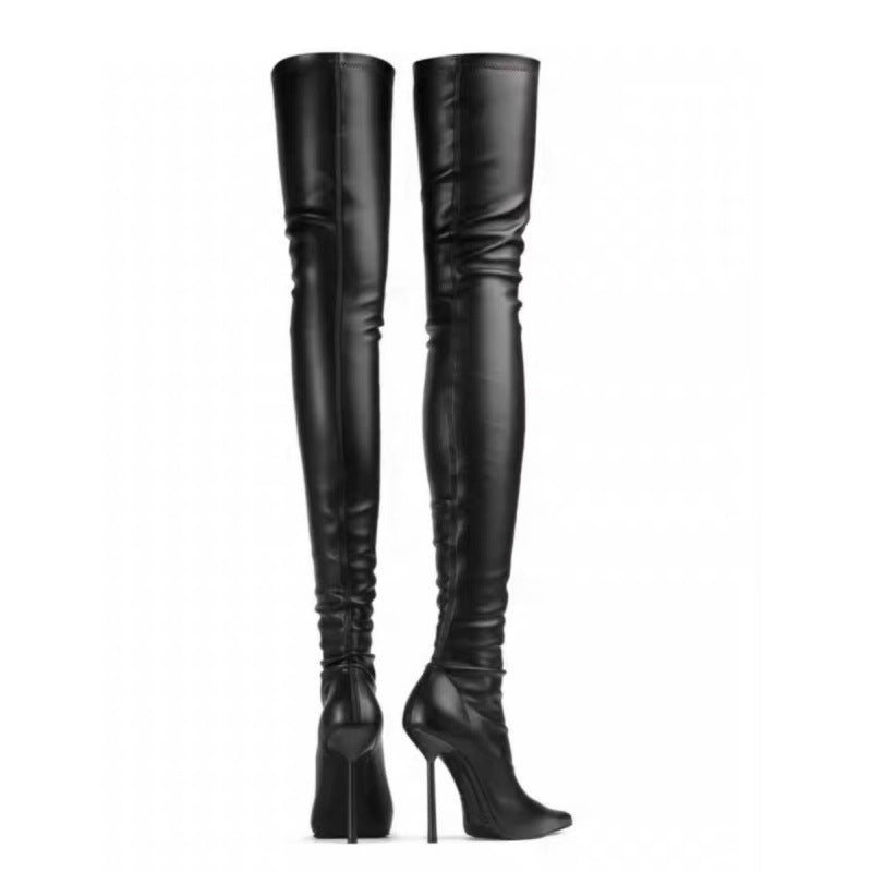 Spitzschuh-Boots mit Stiletto-Absatz, überknie, Plus-Größen