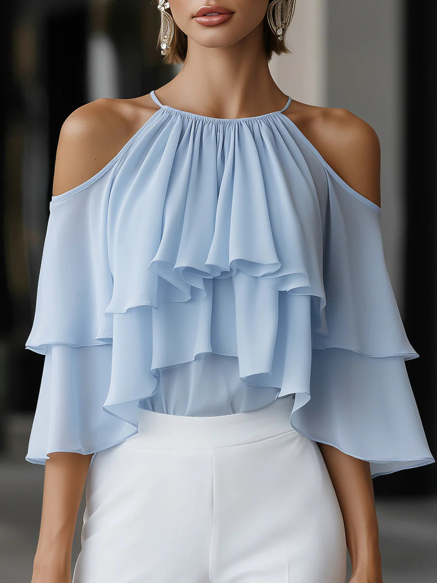 Elegante Off-Shoulder Chiffonbluse mit Rüschen