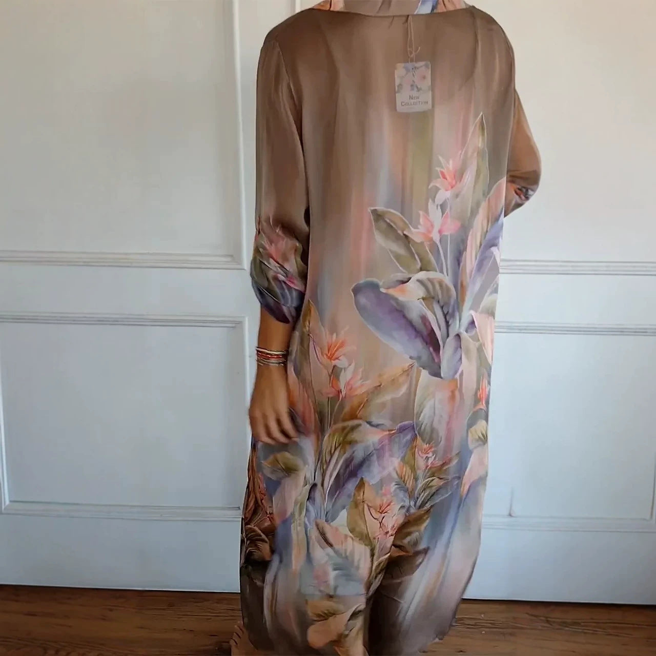Printkragen Langarm Weit Schnitt Damenkleid