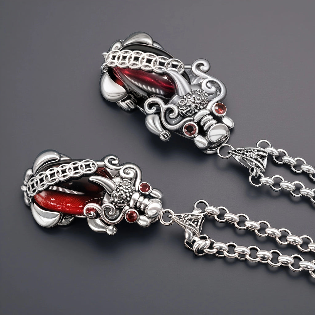 Chinesisches Pixiu-Halsband mit rotem Edelstein
