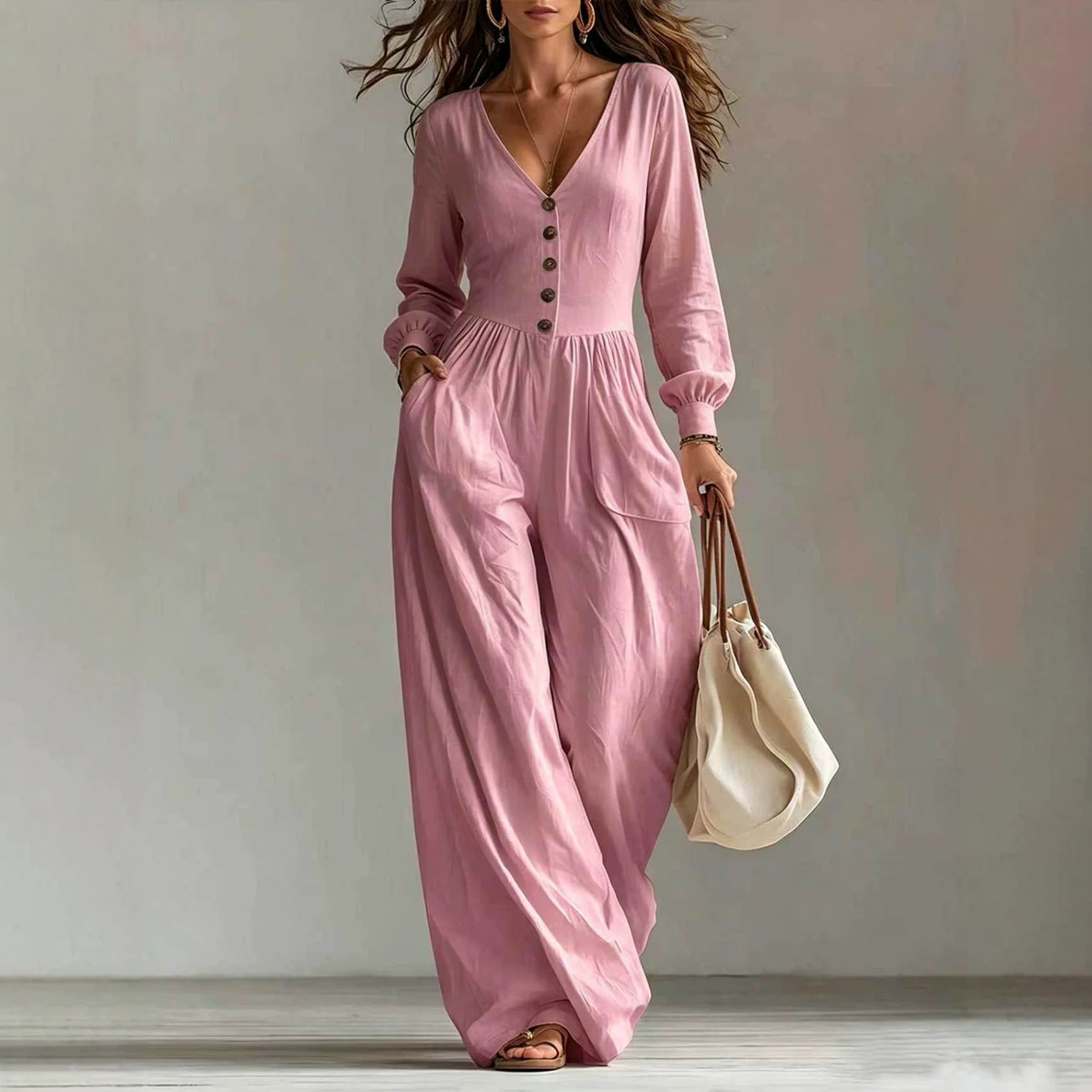 Eleganter Langarm-Jumpsuit mit weitem Bein