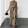 Eleganter gestreifter Neckholder-Jumpsuit