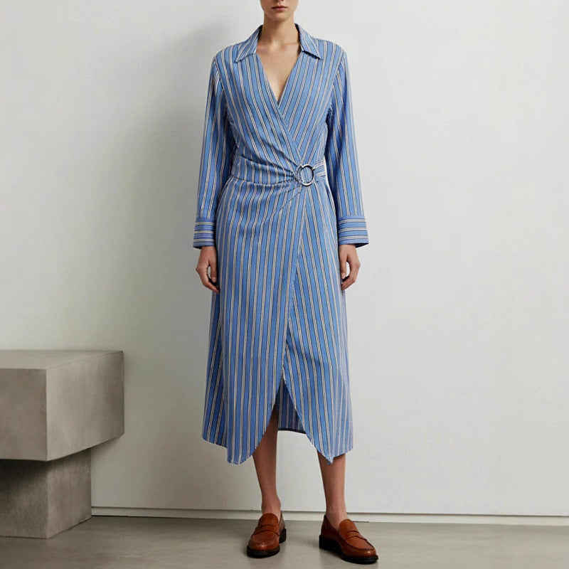 Blauer Striped-Langarm-Shirtrock – Bild 5 | LuxeStyle