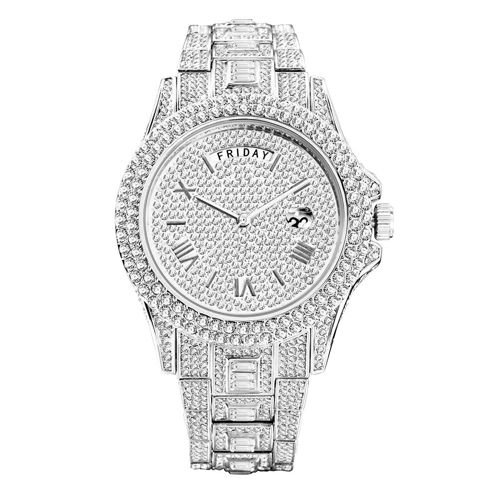 Man Pair Kalender Quarz-Uhr mit Diamanten
