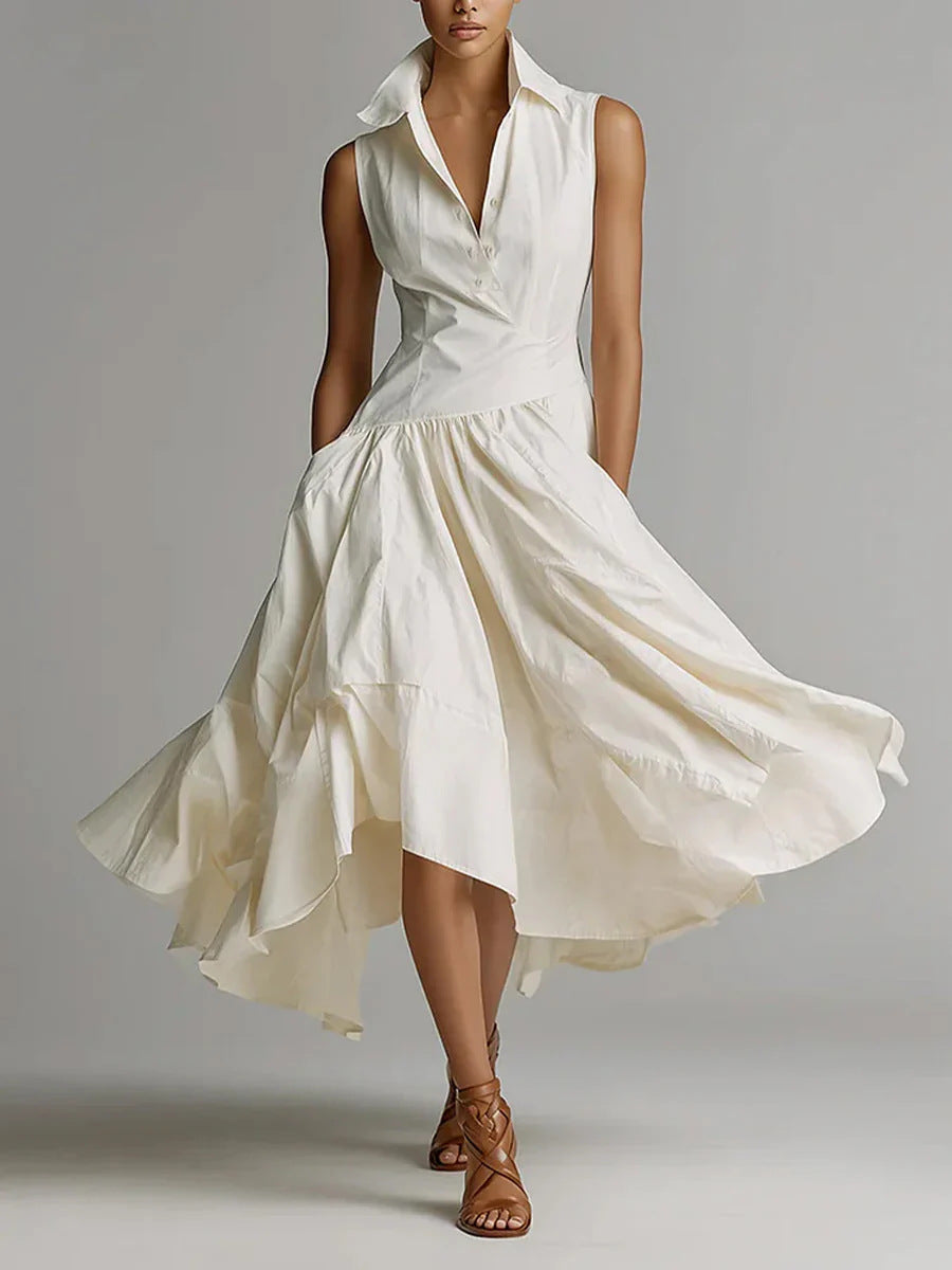 Ärmelloses Midikleid mit Hemdkragen