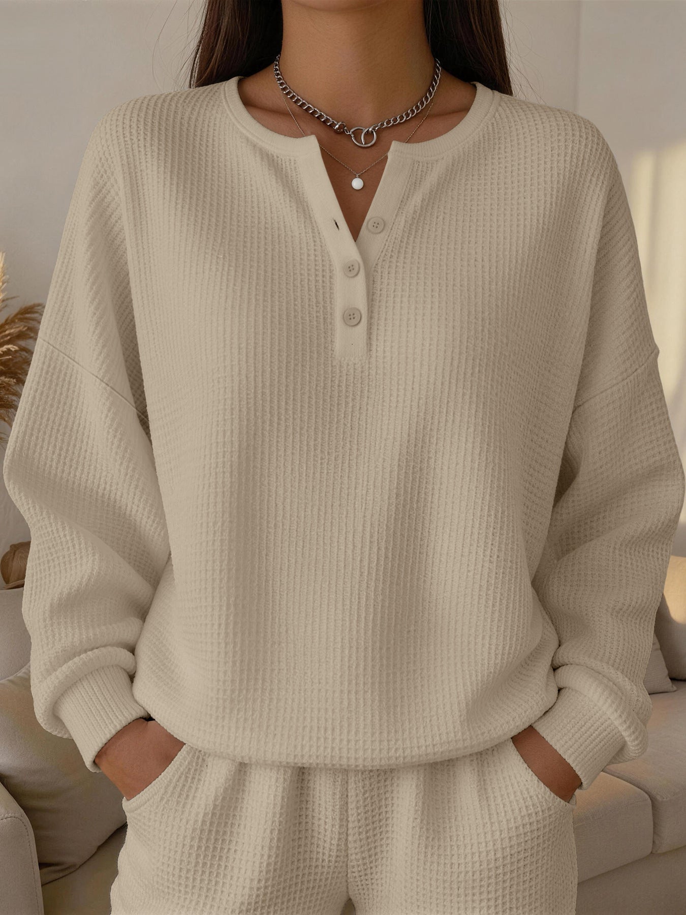 Einfarbiges Wellenspitzen-Pullover für Damen