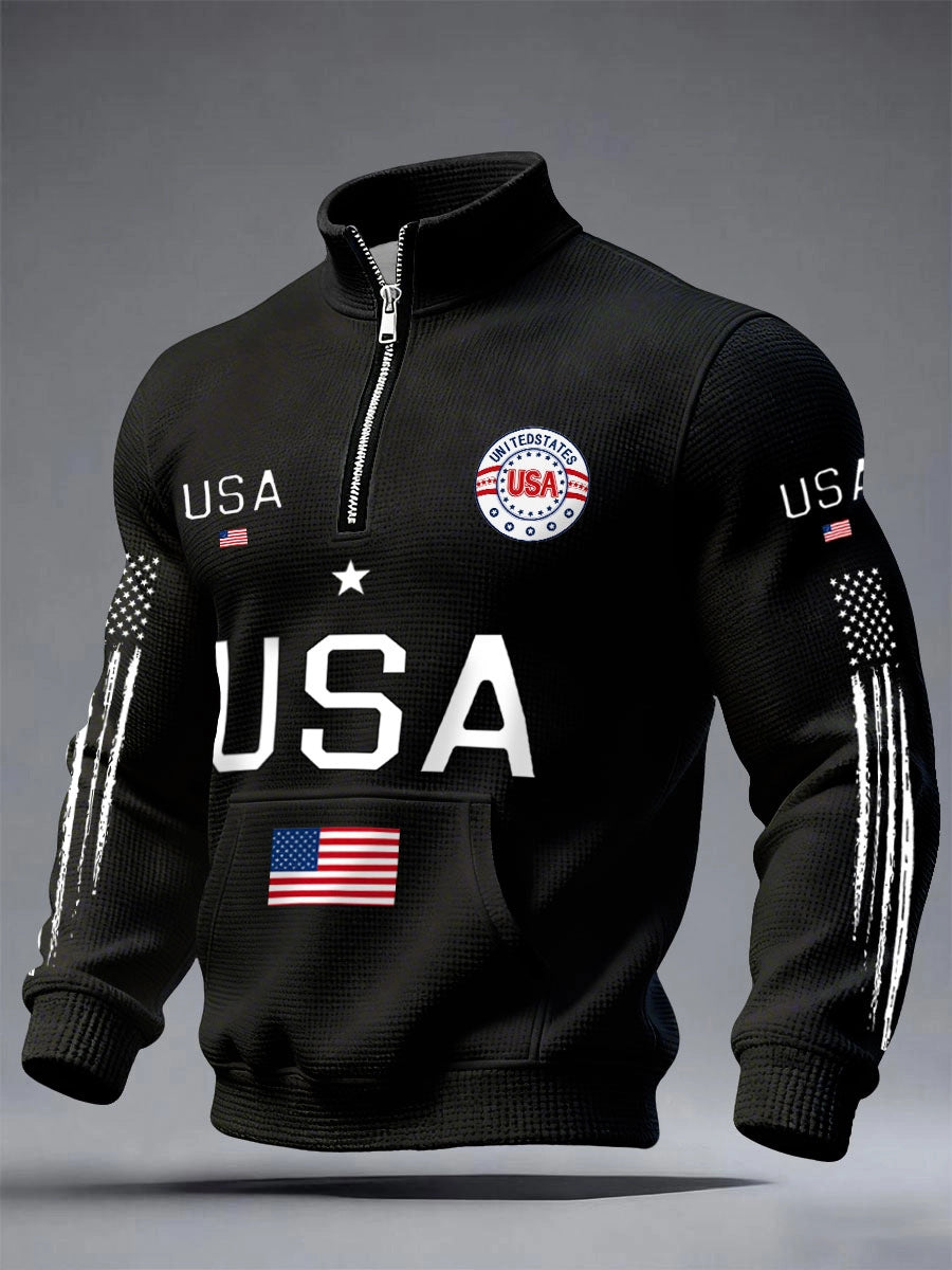 Herren-Sweatshirt mit Stehkragen und Aufsatztasche – Bild 5 | LuxeStyle