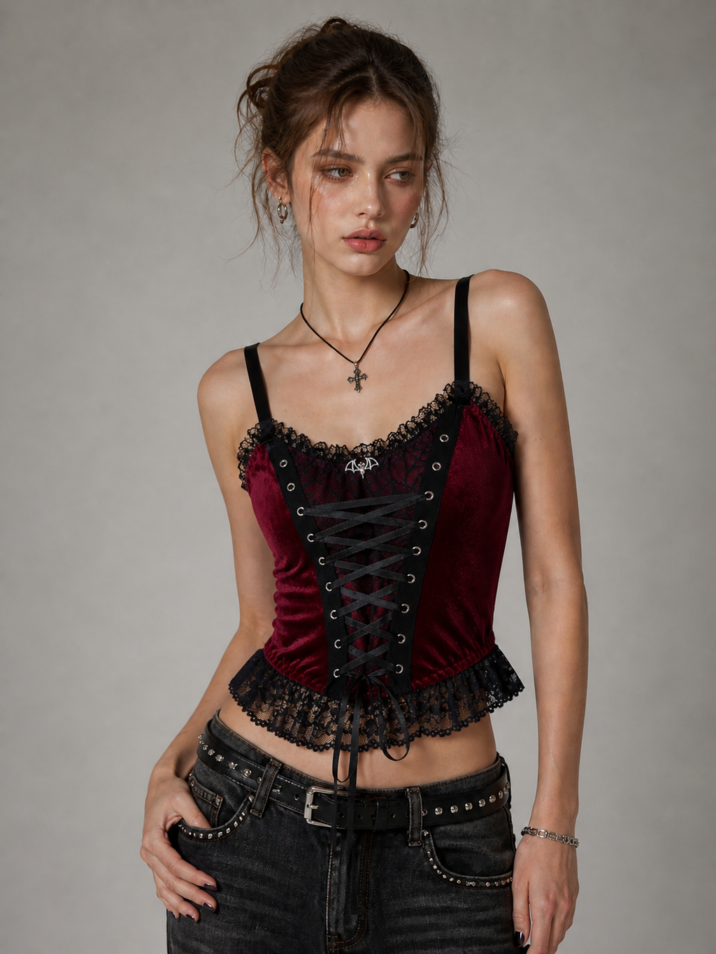 Samt-Corset-Cami-Top mit Schnürung