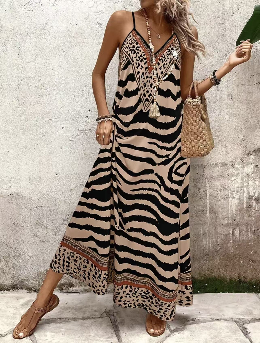 Leoparden-Print Strandkleid mit V-Ausschnitt – Bild 2 | LuxeStyle