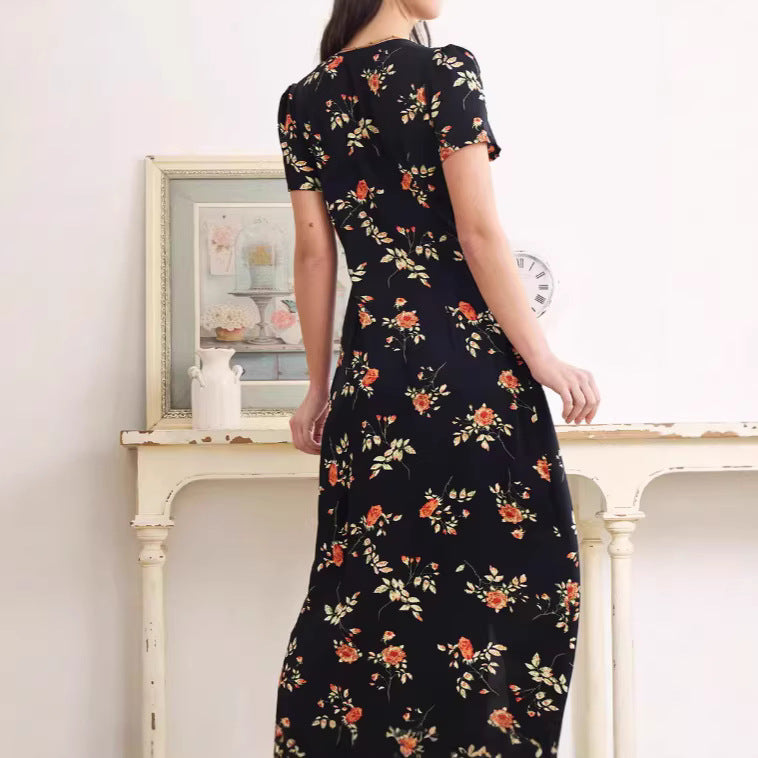 Vintage V-Ausschnitt Blumenkleid – Bild 4 | LuxeStyle