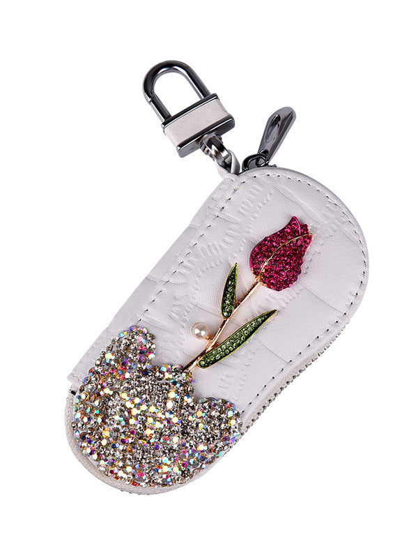 Schlüsselmäppchen mit Strass und Rosen