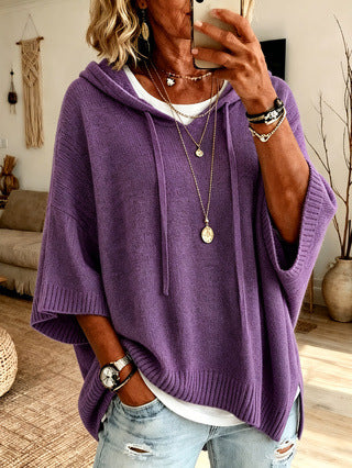 Hooded Drawstring Sweater aus Strick