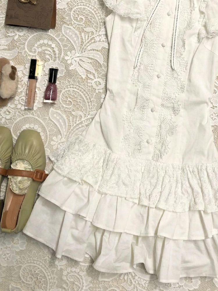 Ärmelloses Kleid mit Schleife und Spitze | LuxeStyle