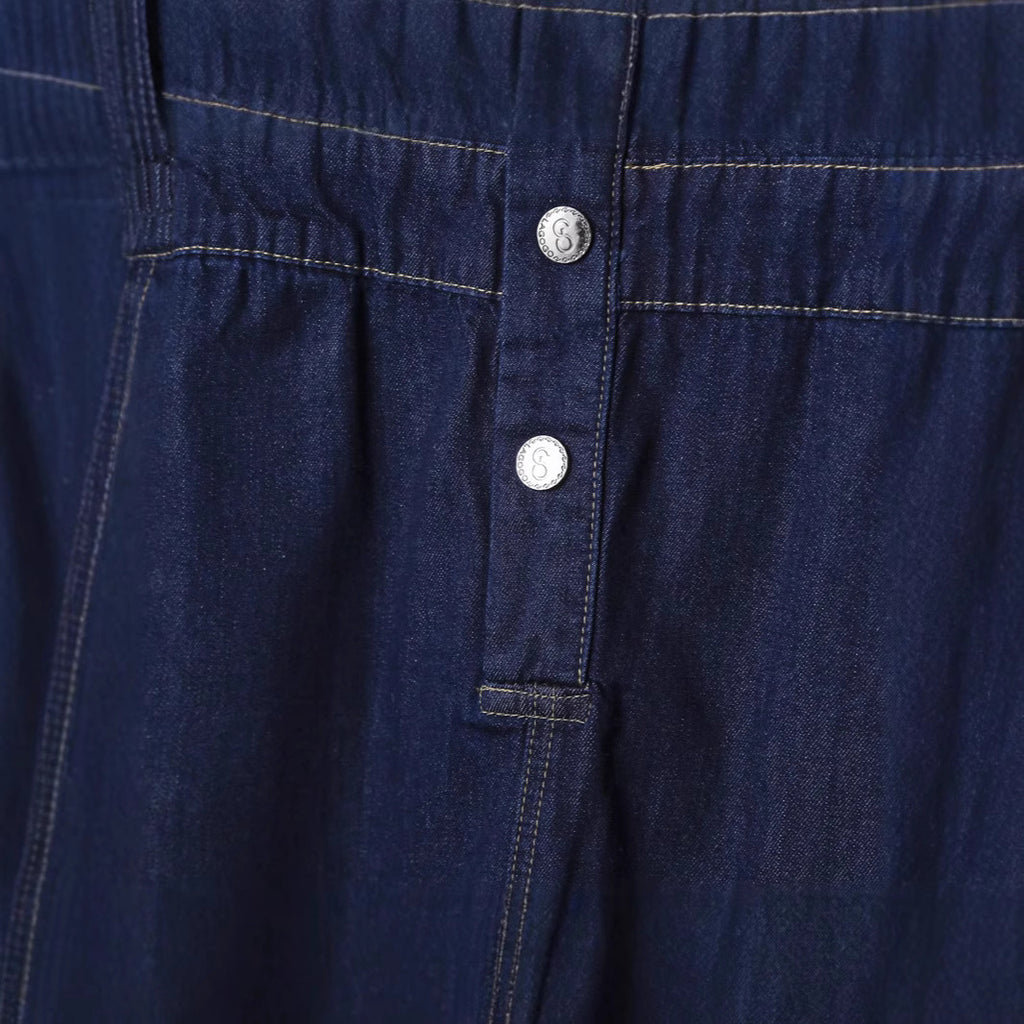 Denim-V-Neck Vestkleid im Jap/Kor-Stil