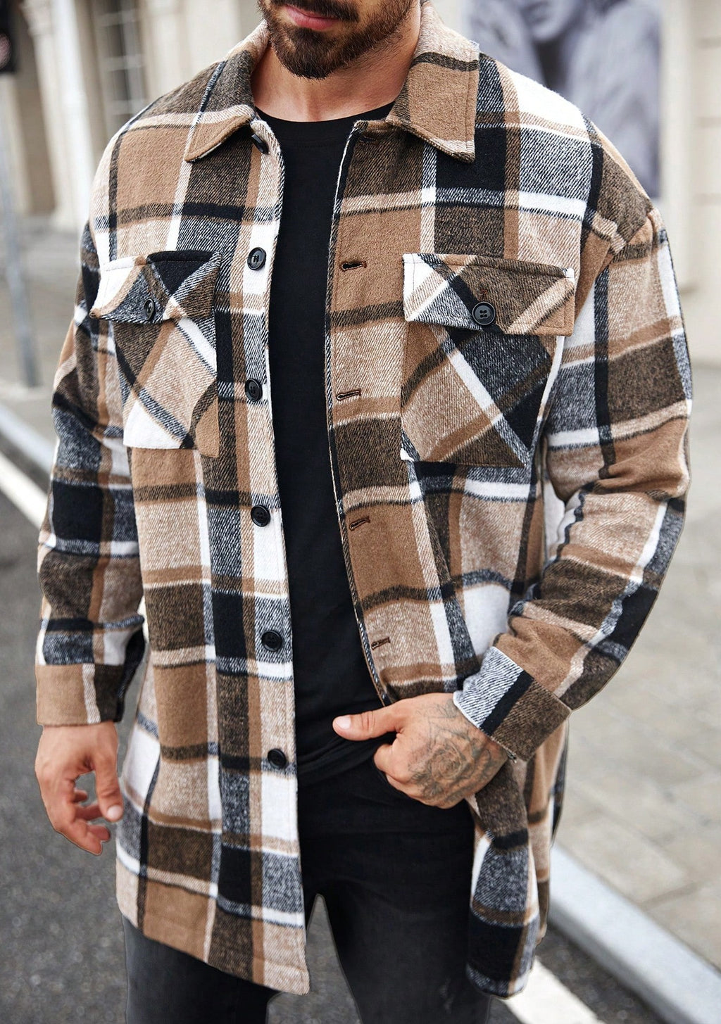 Herren Hemd im Loose-fit mit Revers und Karomuster