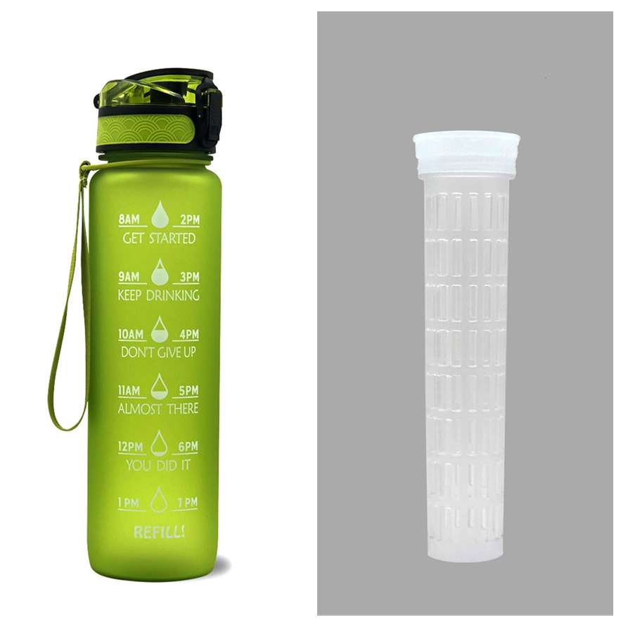 Motivierende Wasserflasche mit Zeitmarken, 1L, leckdicht