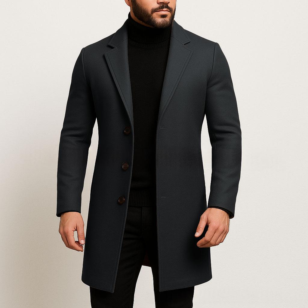 Einfarbiger Slim Fit Trenchcoat aus Wollgewebe