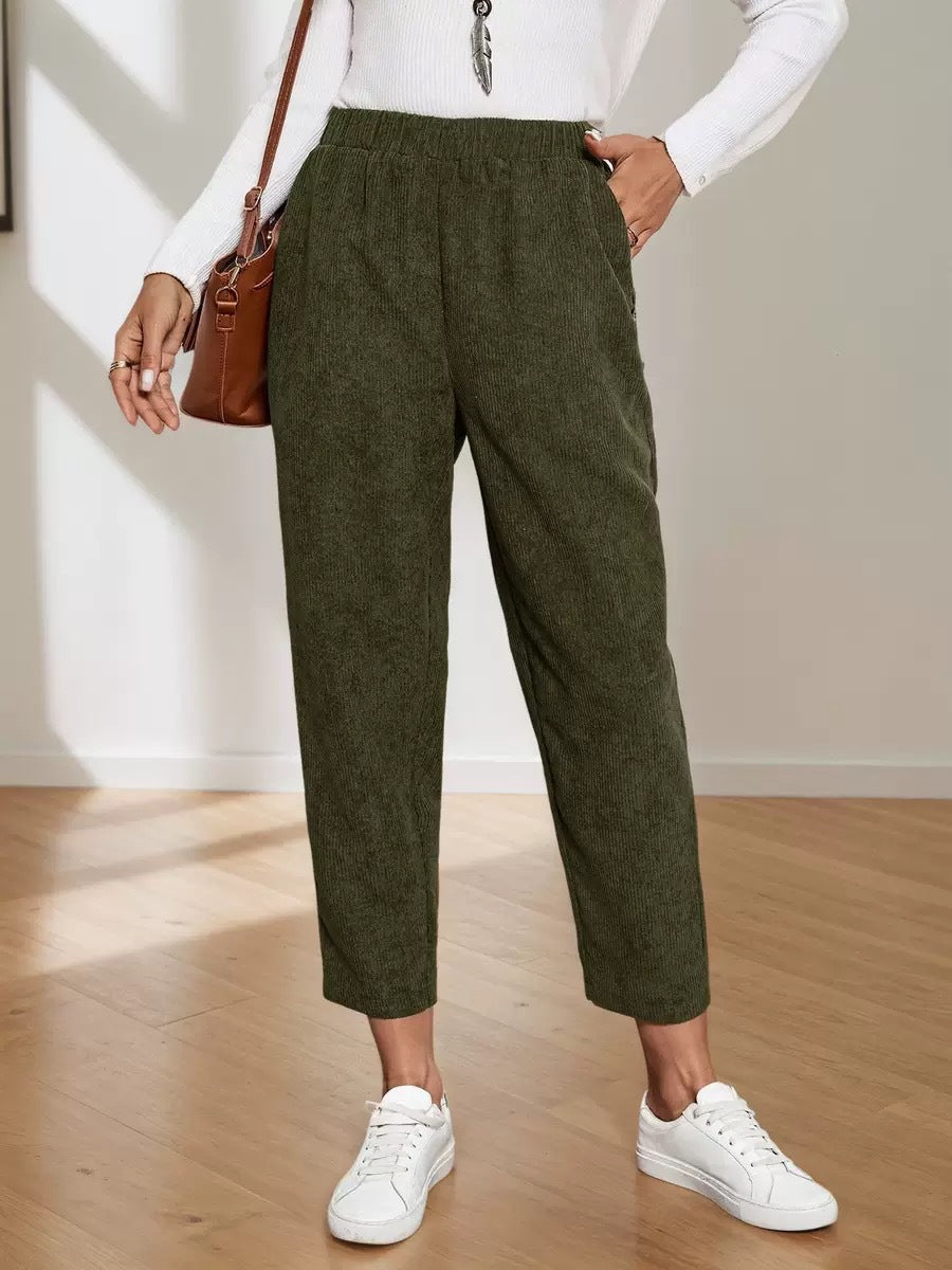 Cord-Pants mit Taschen, hoher Bund