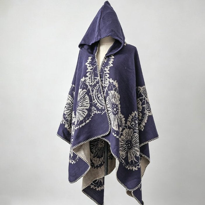 Damen-Cape mit Ethno-Muster und Wärme-Funktion