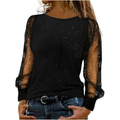 Glitzer Mesh Langarmshirt Rundhals