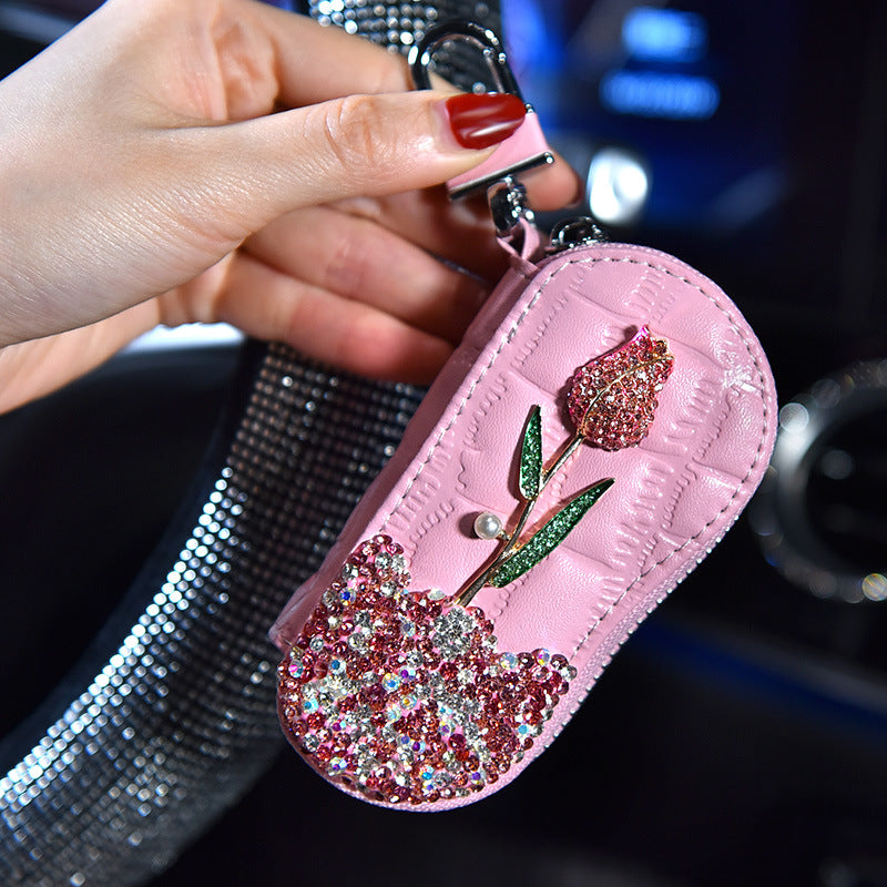 Schlüsselmäppchen mit Strass und Rosen