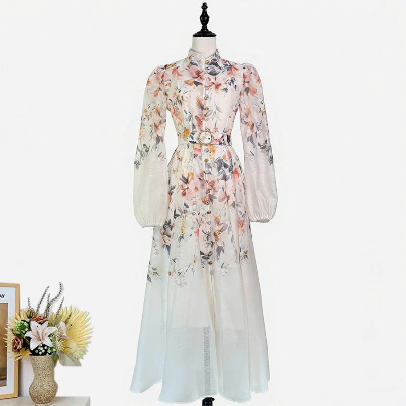 Midi-Kleid mit Stehkragen und Puffärmeln – Bild 2 | LuxeStyle