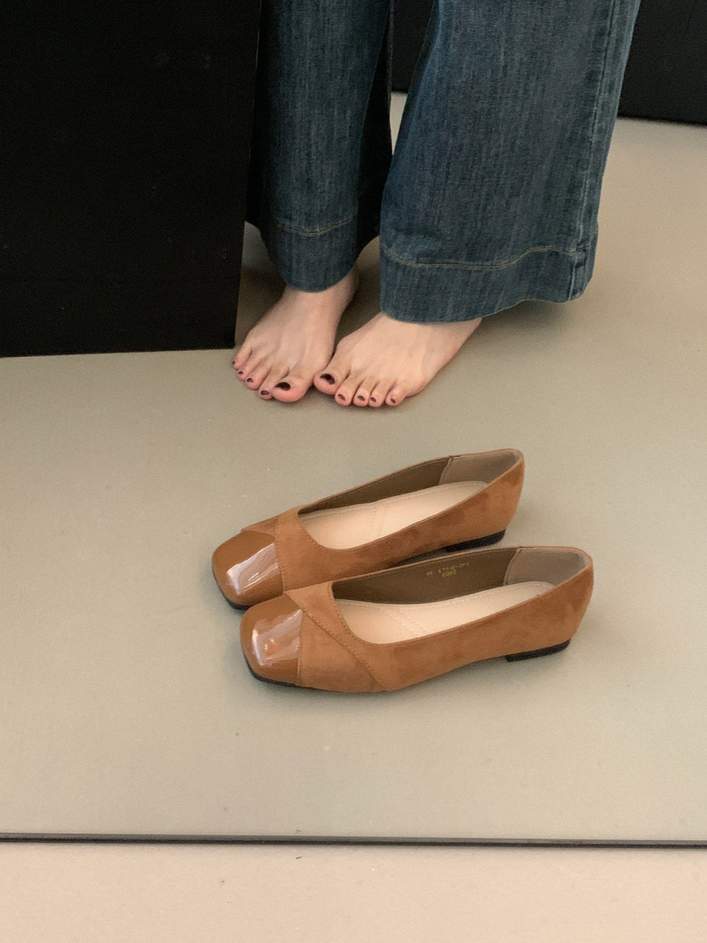 Französische Flachschuhe mit Chunky Absatz