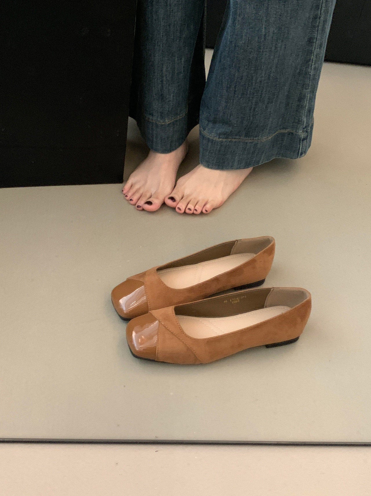 Französische Flachschuhe mit Chunky Absatz